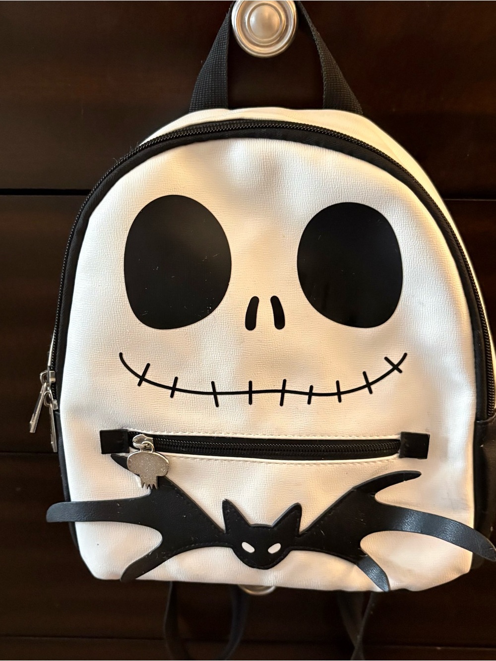 Kids White Skull Smile Mini Backpack with Black Accents